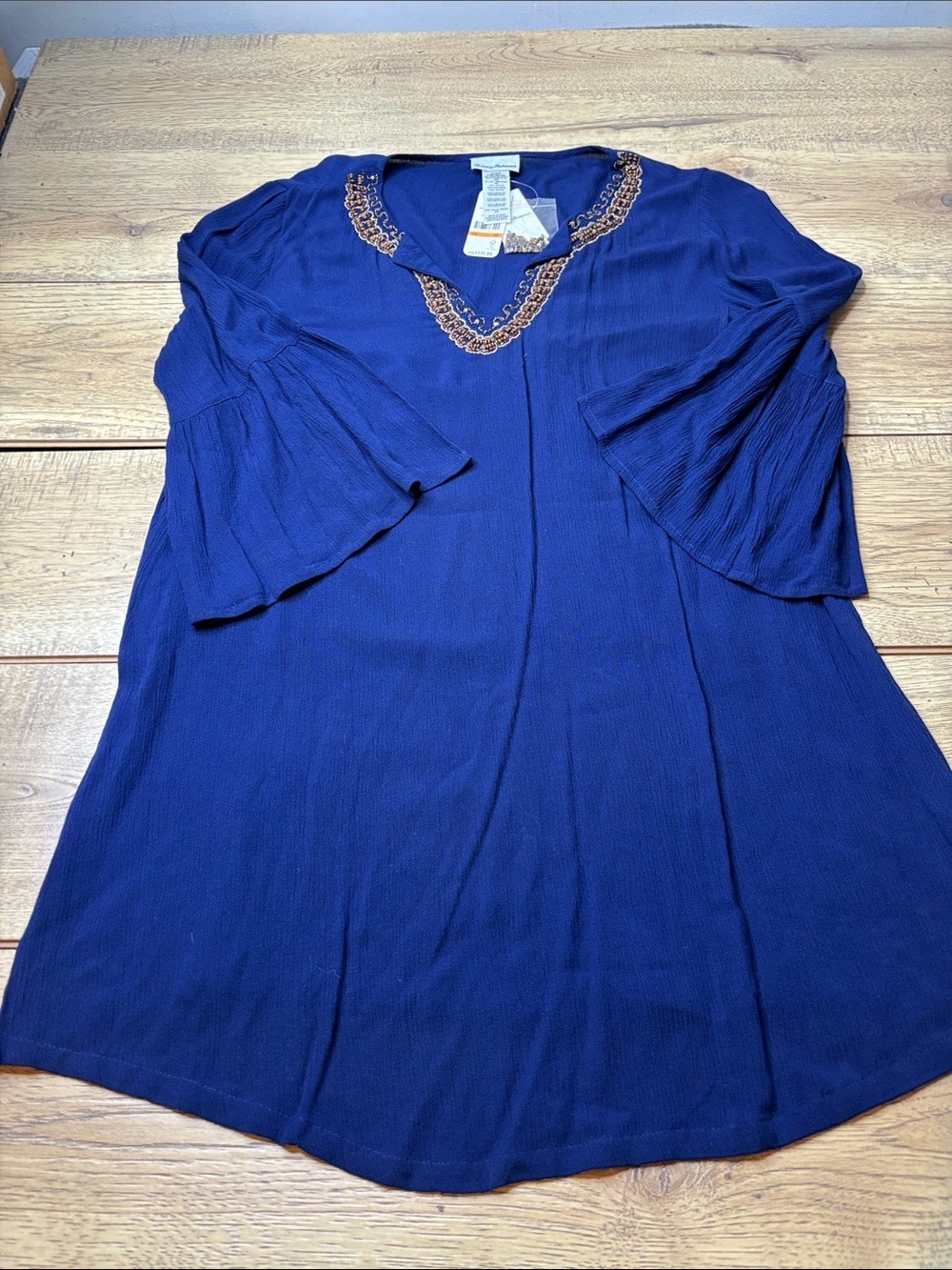 Women’s Tommy Bahama Navy Blue Crinkle Rayon Beaded Tunic Size Small NWT